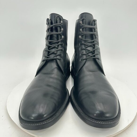 A. Testoni Men Size 10.5 Black Leather Plain Toe Lace Up Ankle Boot - Picture 2 of 13